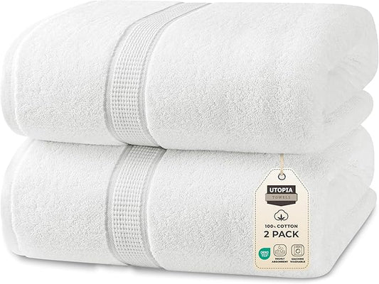 Utopia Towels Luxurious Jumbo Bath Sheet 2 Piece, 600 GSM, 35 by 70 Inches, 100% Ring Spun Cotton, Highly Absorbent and Quick Dry Extra Large Bath Towel, Super Soft Towel, White