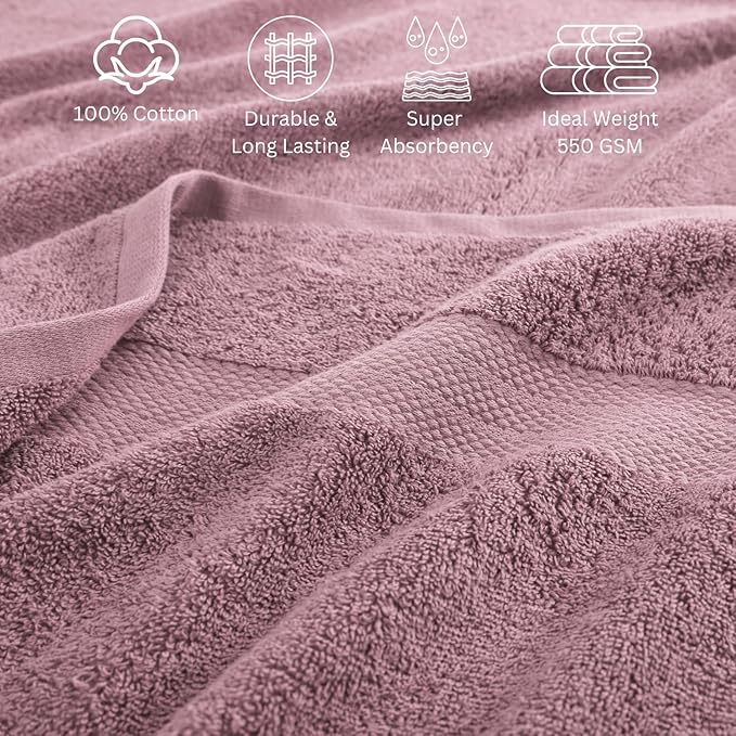 LANE LINEN 100% Cotton Bathroom Towels Set - 24 Pc - Ringspun, Quick Dry, Soft & Absorbent - 2 Bath Sheets, 4 Bath, 6 Hand Towels, 8 Washcloths, 4 Fingertip - Medium GSM, Regular Use - Wistful Mauve