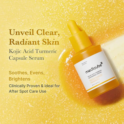 medicube Kojic Acid Turmeric Clarifying & Balancing Capsule Serum for Troubled Skin | Soothing & Brightening Facial Serum | Niacinamide & Glow Capsules for Hydration and Barrier Support | 1.01 fl.oz