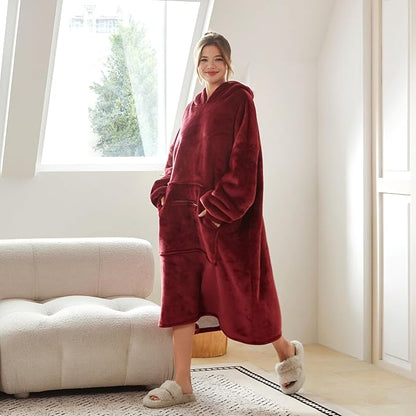 WDCOZY Wearable Blanket Hoodie Oversized Sherpa Fleece Hooded Sweatshirt with Adjustable Eye Mask Cozy For Adults Women Men