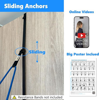 Door and Wall Moveable Anchor Straps with Adjustable Multi Point for Resistance Bands, Workout Attachment for Home Gym, Fits 6-8 ft Doors
