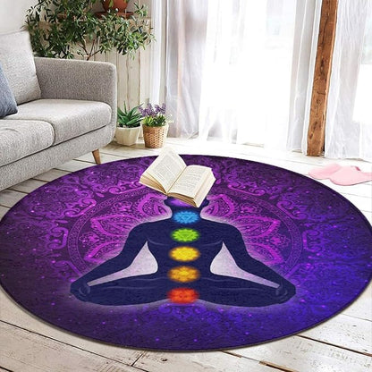 Soft Round Yoga Carpet, Office Chair Decor Round Mat for Carpet and Hardwood Floors Compatible with Seven Chakra Yoga Meditation Lotus Purple Mandala