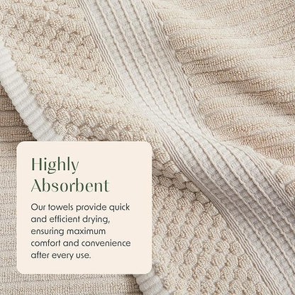 Springtree Home 100% Cotton Bath Towel Set | 6 Piece Set | Absorbent & Quick-Dry Towels | Textured and Durable Cotton | Krista Collection - Beige