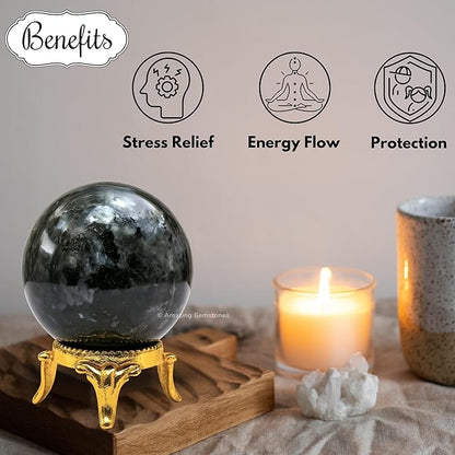 Amazing Gemstone Larvikite Crystal Ball with Stand - 2" Inches Crystal Sphere Meditation Balls for Witchcraft and Decorative Balls