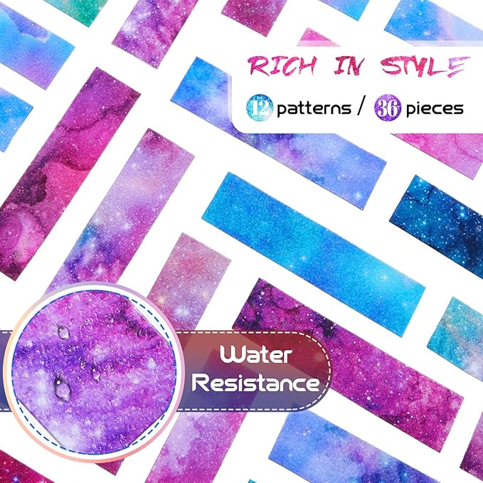 36 Pcs Anxiety Sensory Stickers Mental Health Stickers Fidget Textured Strips Toys Adhesive Tactile Calm Relief Items for Adults Desk School Counselor Classroom(Ink and Starry Sky)
