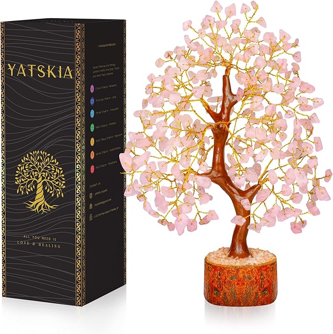 YATSKIA Rose Quarts - Rose Quartz Tree, Crystal Tree of Life, Good Luck Stones and Crystals, Home Decor Gifts, Gem Tree, Crystal Tree for Positive Energy,