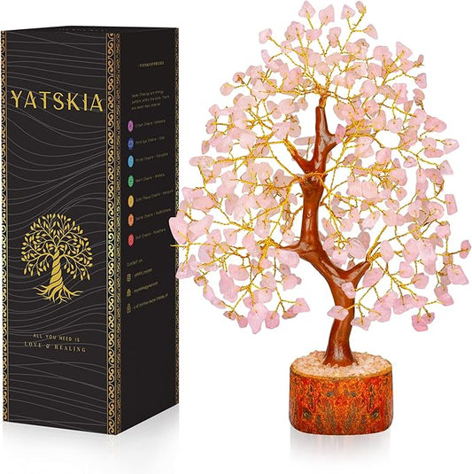 YATSKIA Rose Quarts - Rose Quartz Tree, Crystal Tree of Life, Good Luck Stones and Crystals, Home Decor Gifts, Gem Tree, Crystal Tree for Positive Energy,