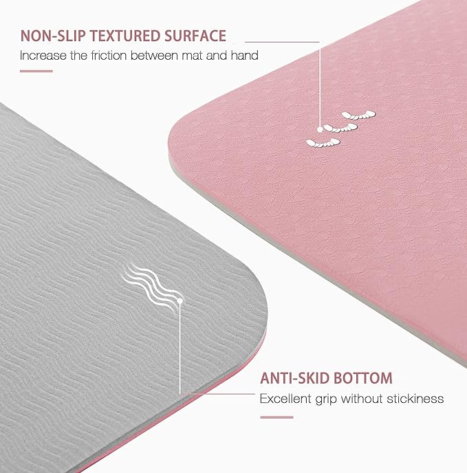 UMINEUX Large Yoga Mat for Men and Women 1/4 & 2/5 Inch Extra Thick TPE Fitness Mat for Home Gym Workout, Non-Slip, Eco Friendly Exercise Mat for Yoga, Pilates, Stretching, Meditation