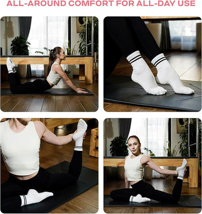 CoolMate Pilates Socks with Grips for Women, Yoga Socks, Crew Non Slip Women for Workout, Barre, Pilates Gifts
