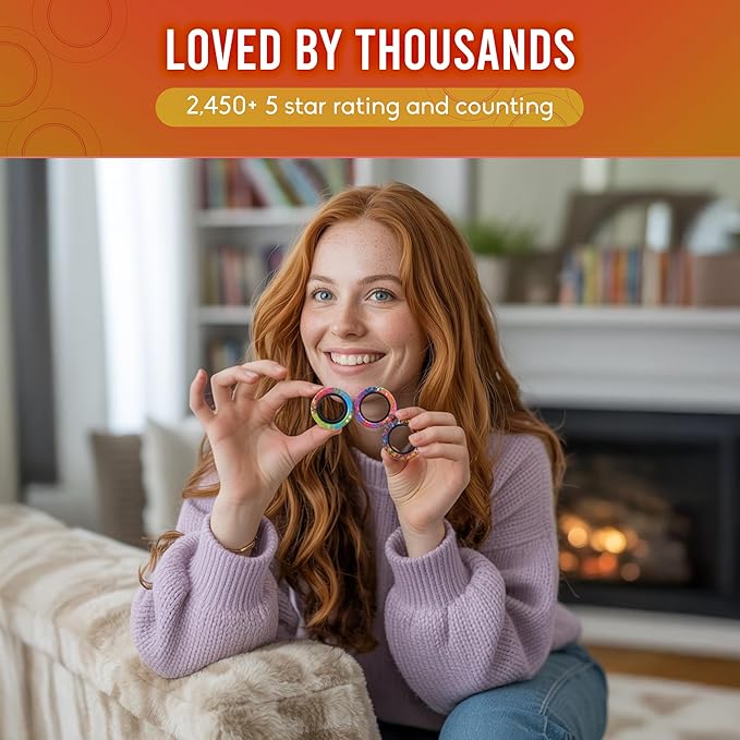 BUNMO Magnetic Fidget Rings - Fidget Toys Adults - Magnetic Rings - Endless Hours of Fun - Spin, Connect & Play - Engaging Toy for Boys & Girls - Great Teen Gift - Rainbow