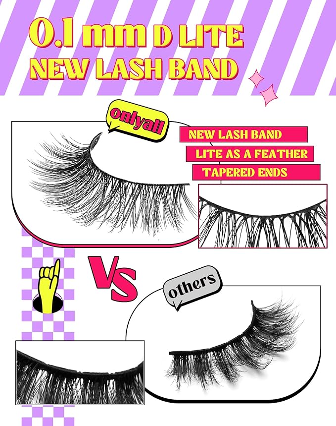 Onlyall Natural Lashes Wispy Lashes Natural Look False Eyelashes Natural Flared Eyelashes False Eye Lashes Soft Fluffy Lashes 7 Pairs D6 Volume-13mm