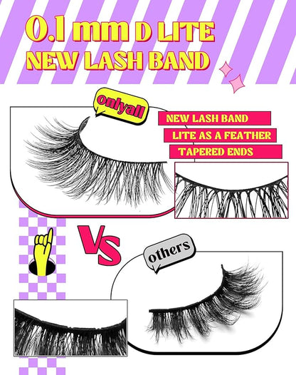 Onlyall Natural Lashes Wispy Lashes Natural Look False Eyelashes Natural Flared Eyelashes False Eye Lashes Soft Fluffy Lashes 7 Pairs D6 Volume-13mm