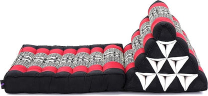 Leewadee 1-Fold Mat with Triangle Cushion – Comfortable TV Pillow, Foldable Mattress with Cushion Made of Kapok, 30 x 20 inches, Black Red