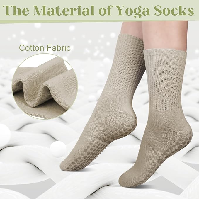 Justay 6 Pairs Pilates Socks with Grips for Women Soft Non Slip Crew Cotton Athletic Workout Barre Hospital Yoga Socks