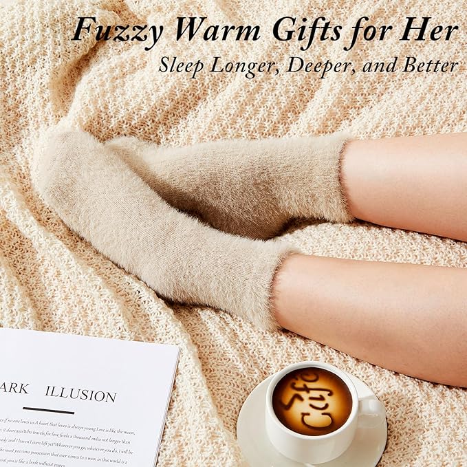 Geyoga 6 Pairs Fuzzy Socks for Women Cozy Fluffy Slipper Socks Mink Velvet Soft Winter Warm Sleeping Christmas Gifts