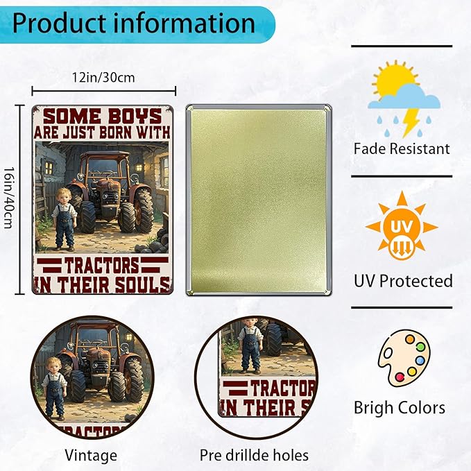 Tractors Metal Tin Sign Born with Tractors Sign Home Kitchen Wall Decor 12x16 Inch Funny Plaque