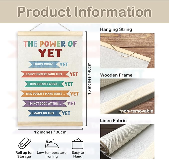 TLESKE Mental Health the Power of Yet Poster Hanger Frame, Growth Mindset Hanging Wall Art Decor for Classroom Therapist Therapy Counseling Office Playroom Playroom, Inspirational Prints Picture 12x16