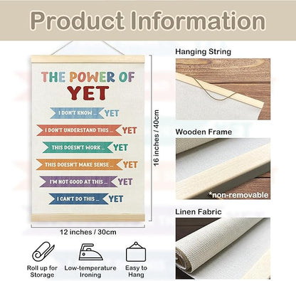 TLESKE Mental Health the Power of Yet Poster Hanger Frame, Growth Mindset Hanging Wall Art Decor for Classroom Therapist Therapy Counseling Office Playroom Playroom, Inspirational Prints Picture 12x16