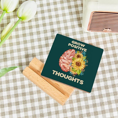 Mental Health Growth Positive Thoughts Wooden Sign Decor, Mental Health Sign With Wooden Stand, Mental Health Awareness Gifts for Psychologist School Counselor Student Boy Girl Best Friend