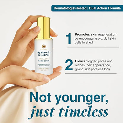 Hyaluronic Acid Serum For Face - Dermatologist Tested Hya & Retinol Ultra Hydrating Serum - Anti-Aging, Radiant Glowing Complexion, Wrinkle Reduction - Clean Beauty Korean Skin Care