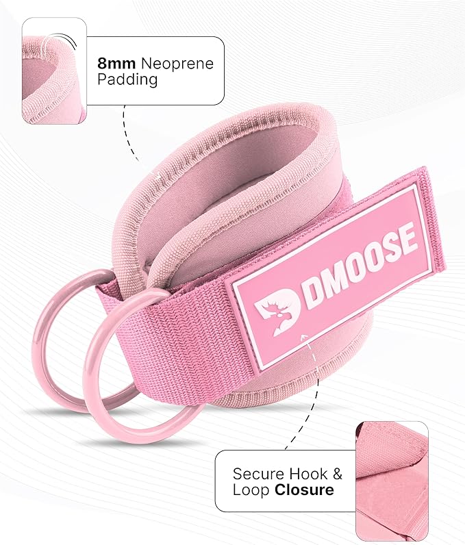 DMoose Fitness Ankle Straps for Cable Machines - One Size Fit with Premium Padding, Glute Kickback Ankle Strap for Women & Men, Cable Attachments for Gym, Booty Workouts, Leg Extension & Hip Abductors