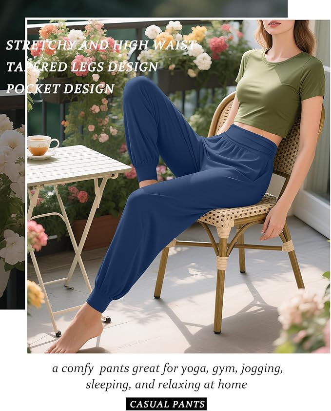 2 Pack Women's Yoga Joggers, Cozy Sweatpants with Pockets Casual Loose Comfy High Waisted Lounge Pants