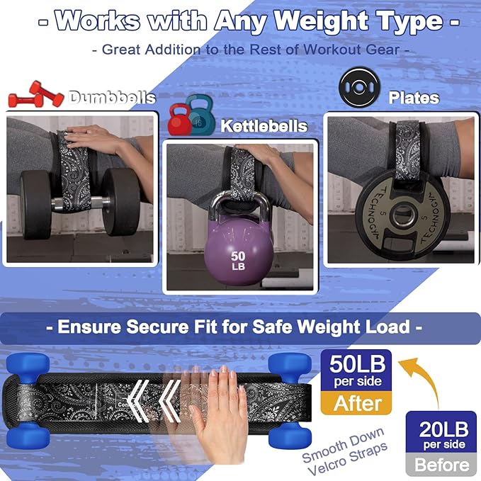 Hip Thrust Belt - Adjustable Fitness Belt for Dumbbells, Kettlebells, Weight Plates - Support Up to 100 lbs - Upgrade Slip-Resistant Pad for Safe and Comfortable Glute Workouts at Home or Gym
