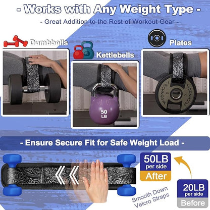 Hip Thrust Belt - Adjustable Fitness Belt for Dumbbells, Kettlebells, Weight Plates - Support Up to 100 lbs - Upgrade Slip-Resistant Pad for Safe and Comfortable Glute Workouts at Home or Gym
