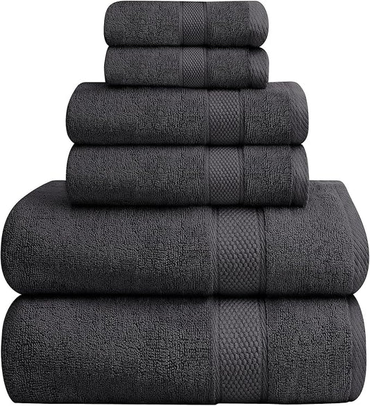 Oakias Premium Towel Set 600 GSM 6 Piece Dark Grey - 100% Ring Spun Cotton Highly Absorbent Towels Set - Super Soft Bathroom Towel Set - Hotel Quality Double Stitched Hem - Ideal for Hotels, Spa, Gyms