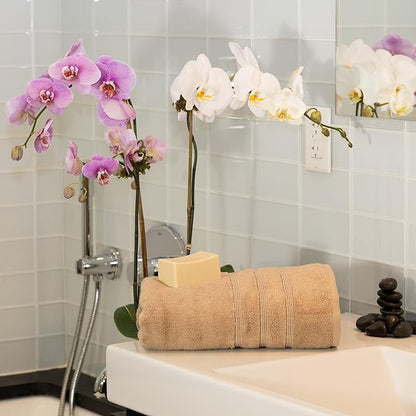 Mosobam Luxury Turkish Bath Towels 30X58 Light Taupe 700 GSM Bamboo Viscose & Aegean Turkish Combed Cotton