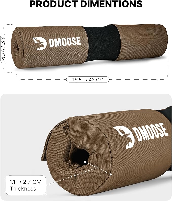 DMoose Fitness Barbell Pad for Hip Thrust, Squat & Lunges - Non-Slip Thick Foam Cushion for Neck and Back Support with Two Straps - Hip Thrust Pad for Leg Day - Fits All Olympic Bars and Smith Machine