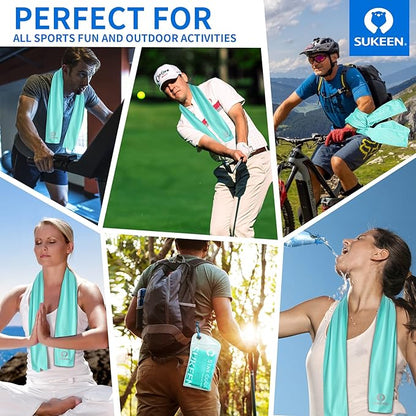 Sukeen [4 Pack Cooling Towel (40"x12"),Soft Microfiber Chilly Towel for Yoga,Sport,Running,Gym,Workout,Camping,Fitness,Workout & More Activities