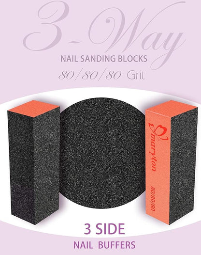 Maryton Nail Sanding Blocks, 80/80 Grit Nail Buffer Files for Acrylic Nails Kit Manicure Tool 10 PCS (Black Orange)