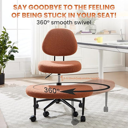 Ergonomic Cross Legged Office Chair, Criss Cross Chair for Meditation ADHD and Yoga, Home Office Desk Chair with Brake Wheels, Adjustable Height, Brown