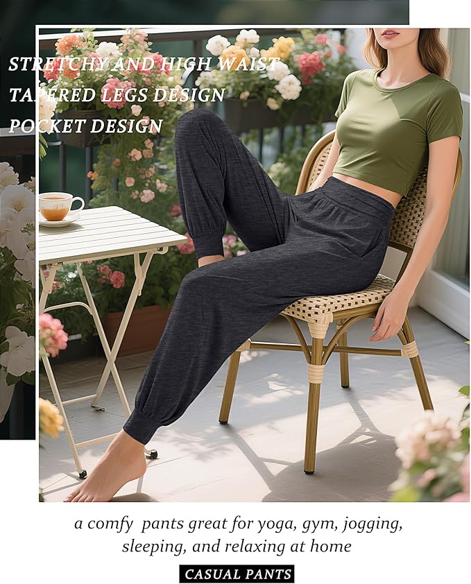 2 Pack Women's Yoga Joggers, Cozy Sweatpants with Pockets Casual Loose Comfy High Waisted Lounge Pants