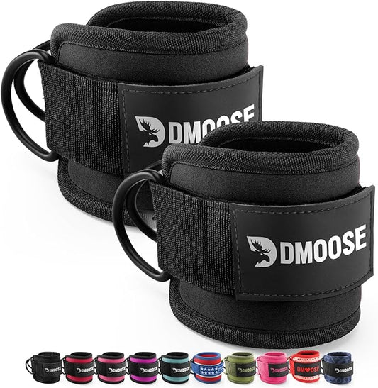DMoose Fitness Ankle Straps for Cable Machines - One Size Fit with Premium Padding, Glute Kickback Ankle Strap for Women & Men, Cable Attachments for Gym, Booty Workouts, Leg Extension & Hip Abductors