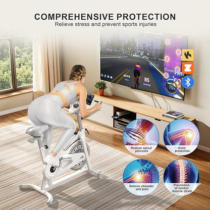 Exercise Bikes for Home,Indoor Cycling Bike with Adjustable Friction,Brake Pad Resistance Silent Belt Drive,330lbs Weight Capacity &Upgraded Version Seat for Home Cardio&Weight Loss