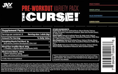 JNX SPORTS The Curse! Pre Workout Powder for Men & Women, Caffeine, Beta-Alanine, Creatine, L-Citrulline, Sample Variety Pack, 5X 8g Samples – Boost Energy, Strength & Focus