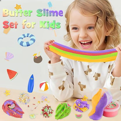 LAWOHO 2X120ml Butter Slime Kit Includes Two-Toned Butter Slime with 6 Packs Add-Ins, Slime for Kids Party Favors, Butter Slime for Kids Birthday Halloween Christmas, Slime Kit for Girls & Boys(Sand)