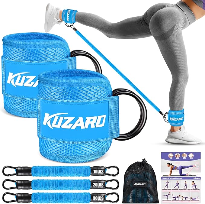 Ankle Resistance Bands with Cuffs, Ankle Weights Bands for Working Out, Women Leg and Glutes Workout Equipment, Exercise Bands for Kickbacks, Butt and Booty Trainer, Home Gym Fitness Equipment