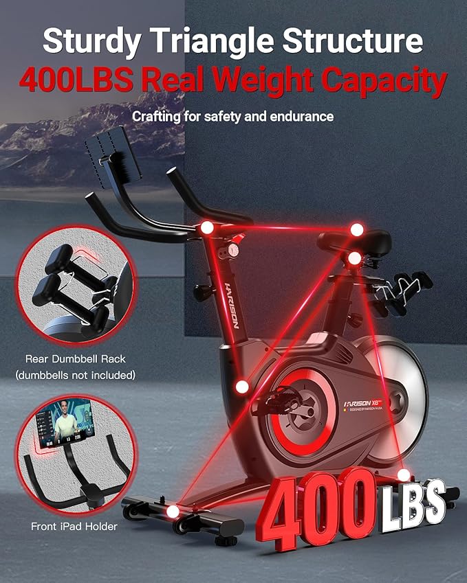 HARISON Semi-Commercial Exercise Bike 400 lbs Capacity, Magnetic Stationary Bikes for Home Gym with Bluetooth & Tablet Holder & Comfortable Seat Cushion