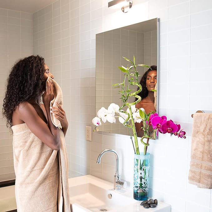 Mosobam Luxury Turkish Set of 2 Bath Towels 30X58 Light Taupe Oversize 700 GSM Bamboo Viscose & Aegean Turkish Combed Cotton