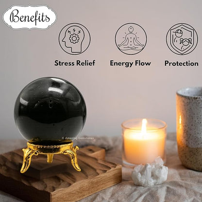 Amazing Gemstone Black Tourmaline Crystal Ball with Stand - 2" Inches Crystal Sphere Meditation Balls for Witchcraft and Decorative Balls