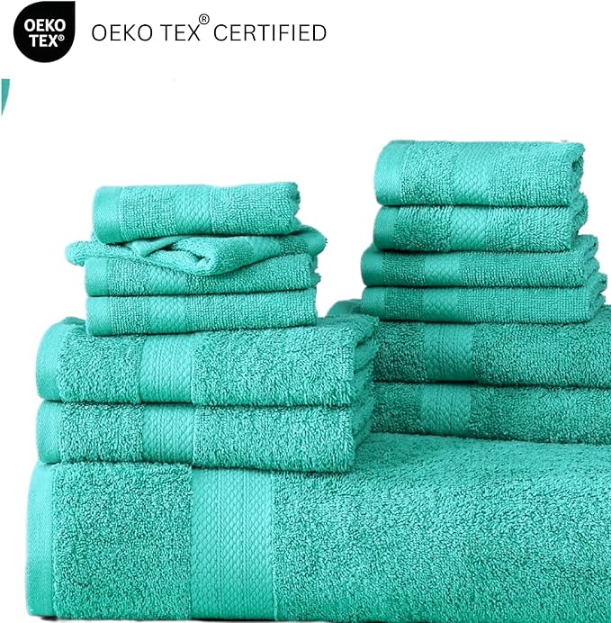LANE LINEN 100% Luxury Cotton Towel for Bathroom - 24 Pcs - Ringspun, Quick Dry, Ultra Soft & Absorbent - 2 Bath Sheet, 4 Bath Towels, 6 Hand Towel, 8 Washcloth, 4 Fingertip - Fade Resistant - Teal