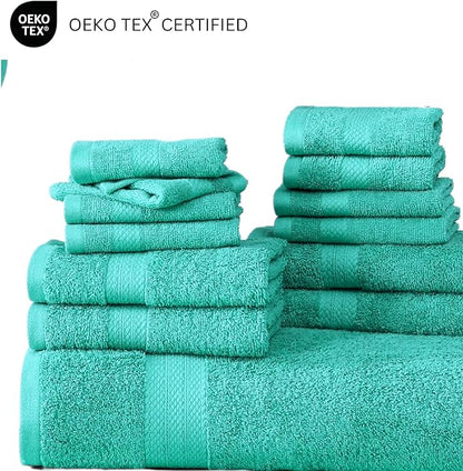 LANE LINEN 100% Luxury Cotton Towel for Bathroom - 24 Pcs - Ringspun, Quick Dry, Ultra Soft & Absorbent - 2 Bath Sheet, 4 Bath Towels, 6 Hand Towel, 8 Washcloth, 4 Fingertip - Fade Resistant - Teal