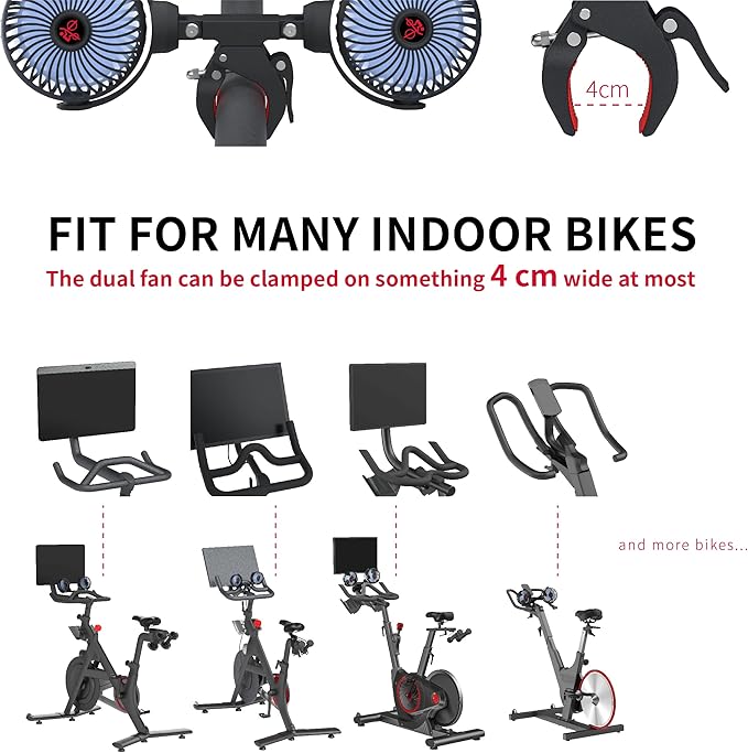 Dual Fan Compatible with Peloton Bike & Bike Plus & Treadmill, 3 Speed and Rechargeable, Adjustable Rotation, Home Gym Accessories for Workout