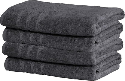 Mosobam Luxury Turkish Set of 4 Bath Towels 30X58 Charcoal Gray (Dark Grey) 700 GSM Bamboo Viscose & Aegean Turkish Combed Cotton