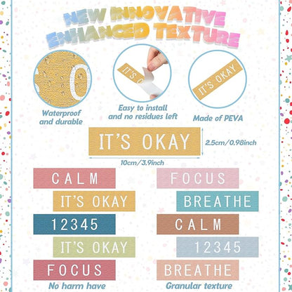 Crtiin 50 Pieces Anxiety Sensory Stickers for Anxiety Relief Items Mental Health Stickers Fidget Textured Strips for Office Classroom Desk Relieve Adult Stress(Casual Style)