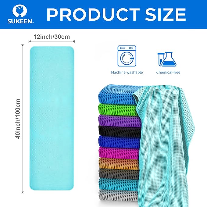 Sukeen [4 Pack Cooling Towel (40"x12"),Soft Microfiber Chilly Towel for Yoga,Sport,Running,Gym,Workout,Camping,Fitness,Workout & More Activities