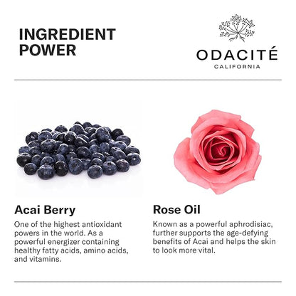 Odacité Anti Aging Serum Concentrate with Acai + Rose - Revitalizing Facial Oil, Youthful Glow, Improves Skin Tone, Wrinkles, and Firmness, Age defying, Rose Oil, 0.17 fl. oz.